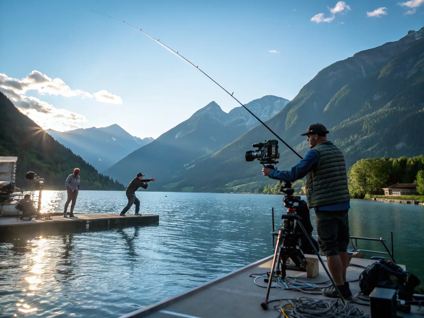 A scenic image of a fishing competition on the Tarn et Garonne river, showcasing participants and the natural beauty of the area.